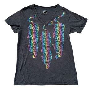 VTG Volcom | V-Neck TShirt with Metallic Rainbow Panthers | Dark Grey | Size M